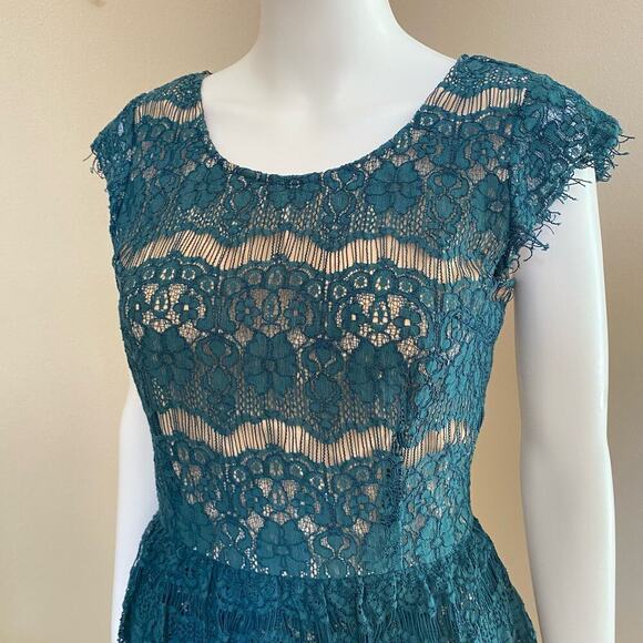 Maeve Anthropologie Elsa Lace Teal Floral Peplum Dress Women Sz X-small Cocktail - Picture 5 of 13